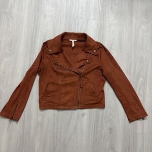 Matilda Jane Women Jacket Faux Suede Moto Brown Girls Zipper Snap Collar Size 16
